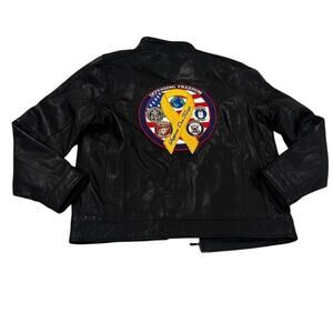 Boston Harbour New Zealand Lambskin Black Leather Jacket "Defending our Freedom"